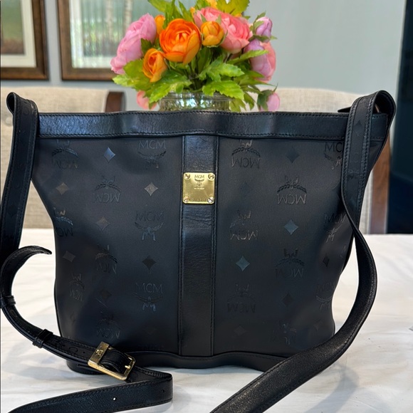 MCM Black Shoulder Bag with Gold Accents